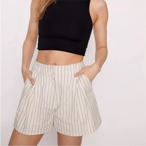Premium Stripe Linen Blend Tailored Shorts
